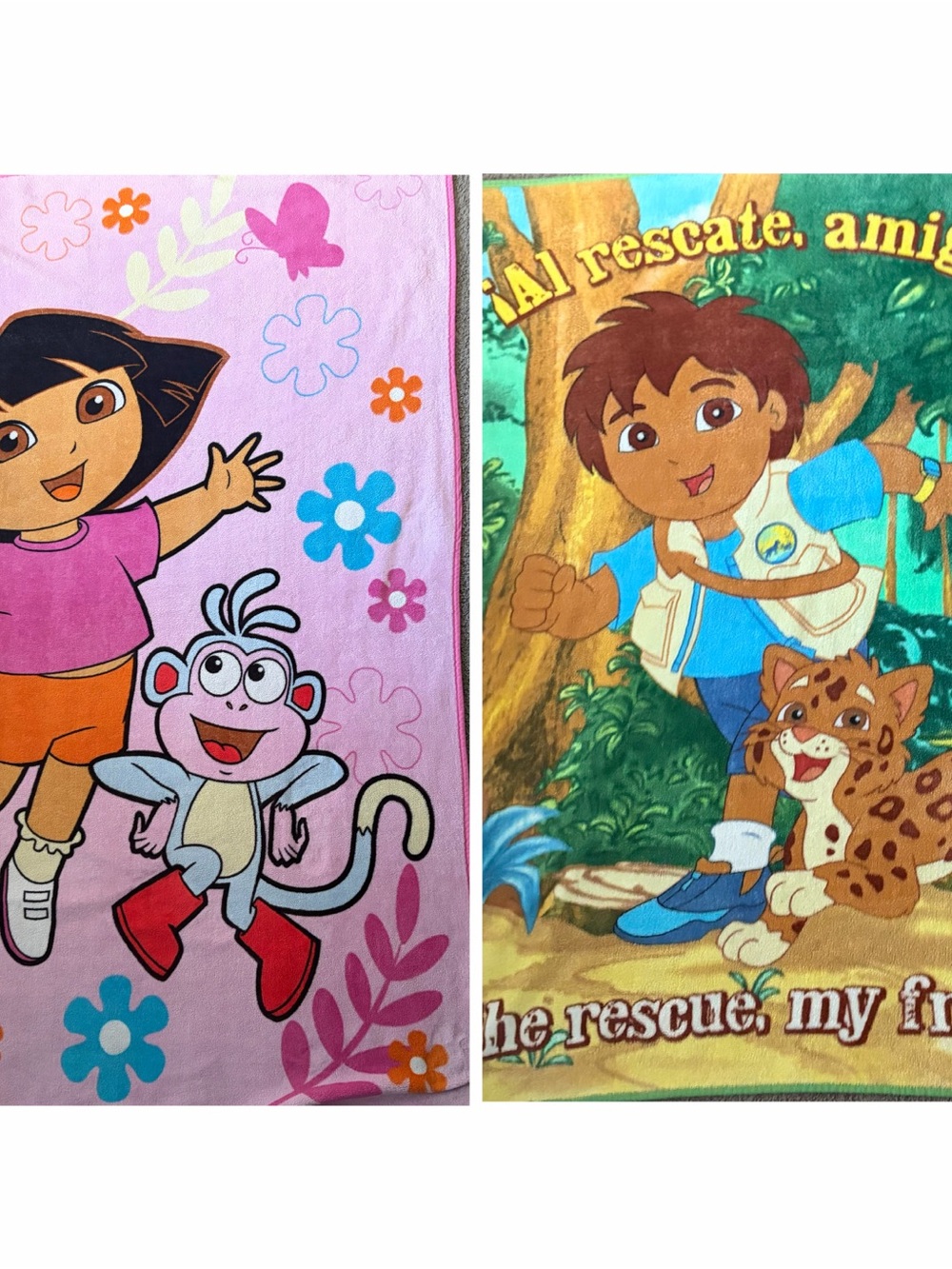 Vintage Dora the Explorer & Diego Plush Fleece Blanket Bundle (Pls Read)